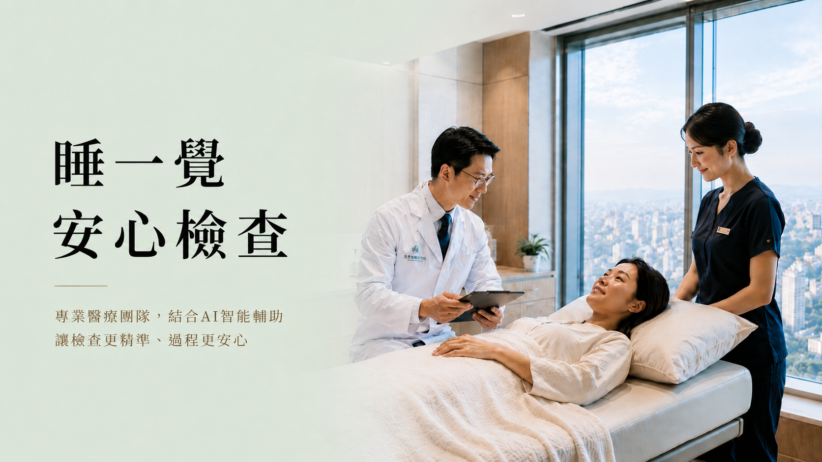 睡一覺，安心檢查；專業醫療團隊結合 AI 智能輔助，讓檢查更精準、過程更安心。